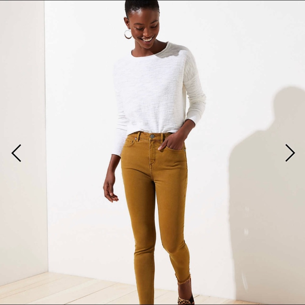 Loft — FRAYED HIGH WAIST SKINNY JEANS Bronze